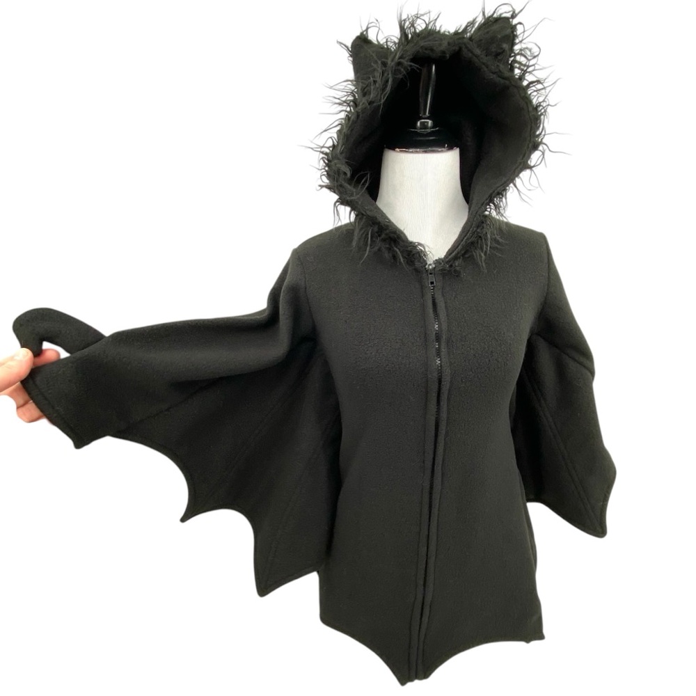 Leg Avenue Bat Hoodie Womens Large Fleece Zip Up Batwing Gothic Halloween Jacket